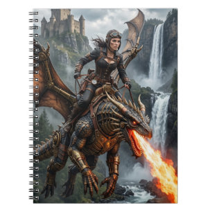 Steampunk Woman taming Fire breathing Dragon Notebook