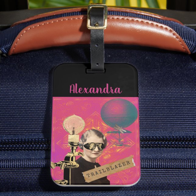 Steampunk Woman Trailblazer Pop Art Beach  Luggage Tag (Front Insitu 2)