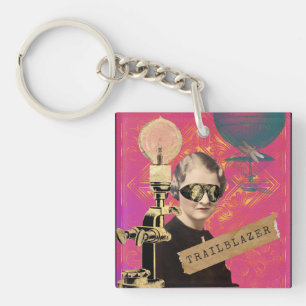 Steampunk Woman Trailblazer Pop Art  Key Ring