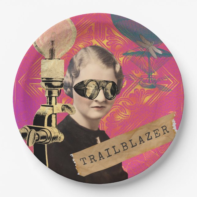 Steampunk Woman Trailblazer Pop Art   Paper Plate (Front)