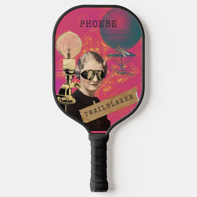 Steampunk Woman Trailblazer Pop Art Personalised Pickleball Paddle (Front)