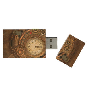 Steampunk, wonderful clockwork wood USB flash drive