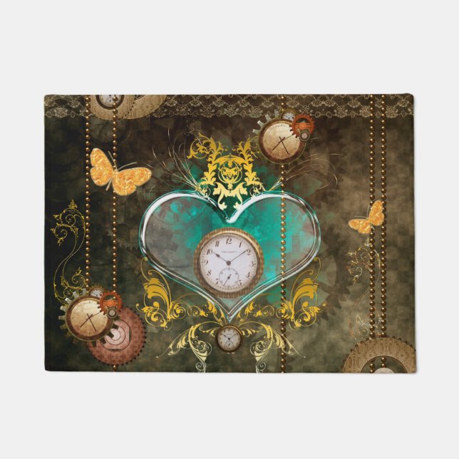 Steampunk, wonderful heart with clocks doormat (Front)