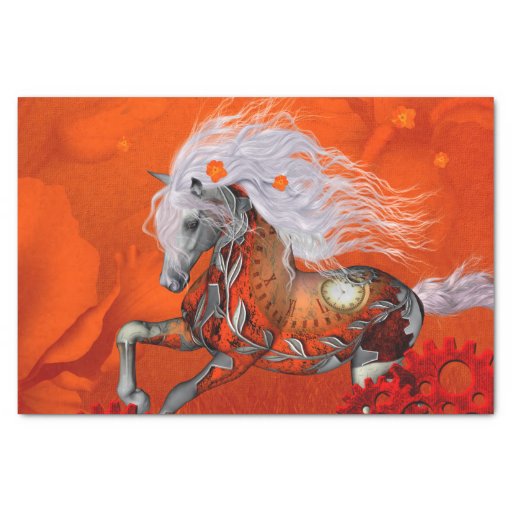Image of Steampunk, wonderful wild steampunk horse Tissue Paper