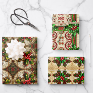 Steampunk Wrapping Paper Flat Sheet Set of 3