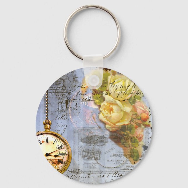 Steampunk & Yellow Roses Key Ring (Front)