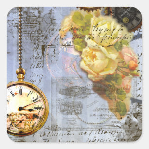 Steampunk & Yellow Roses Square Sticker
