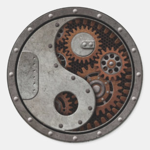 Steampunk Yin Yang Classic Round Sticker