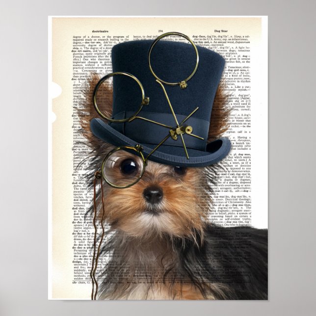 Steampunk Yorkie on Dictionary Page Poster (Front)