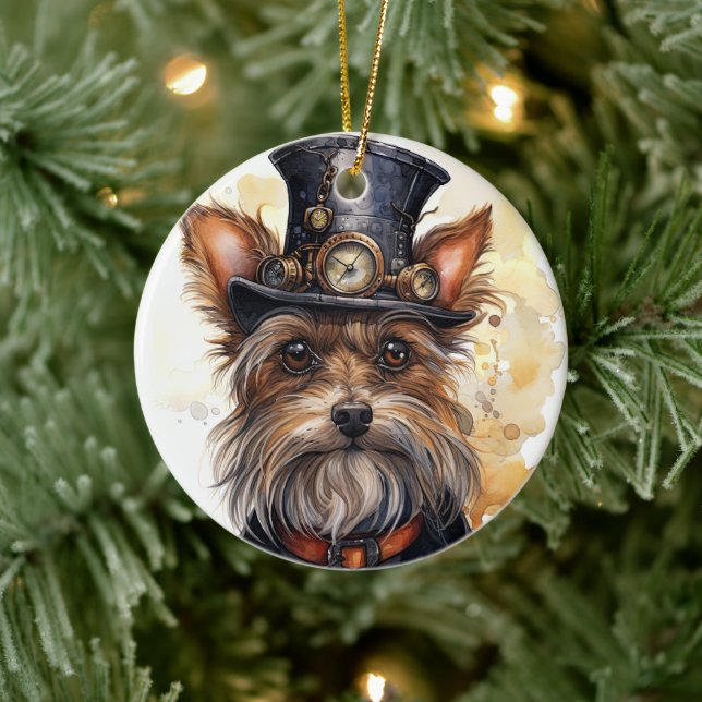 Steampunk Yorkshire Terrier Dog Ceramic Tree Decoration (Tree)