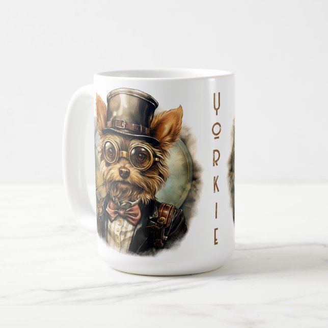 Steampunk Yorkshire Terrier Dog Coffee Mug (Front Left)