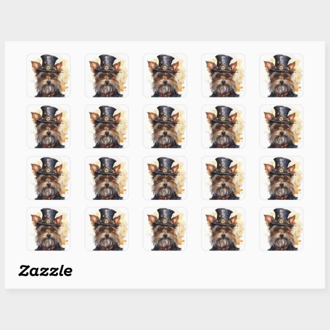 Steampunk Yorkshire Terrier Dog Square Sticker (Sheet)
