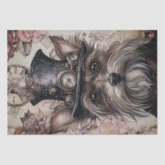 Steampunk Yorkshire Terrier Dog Tissue Paper (Front)