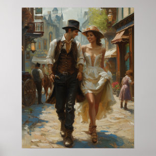 Steampunk Young Couple Street Retro Poster