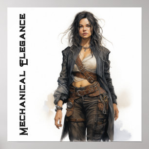 Steampunk Young Woman Retro Personalized Poster