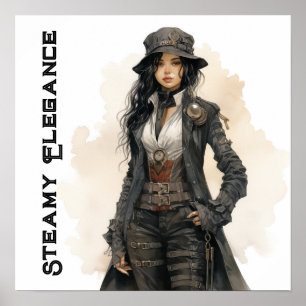 Steampunk Young Woman Retro Poster