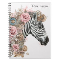 Steampunk zebra with pink flowers 