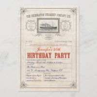 Steamship Cruise Ship Ticket Invitation Birthday