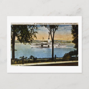 Steamship Going North on St. Clair River, Postcard
