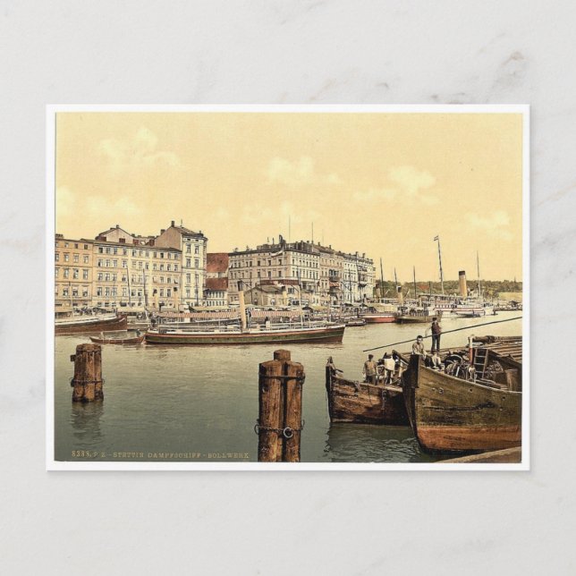 Steamship wharf, Stettin Harbour, Pommeraina, Germ Postcard (Front)
