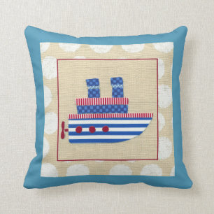 Steamship with Propeller and Blue Smokestacks Cushion