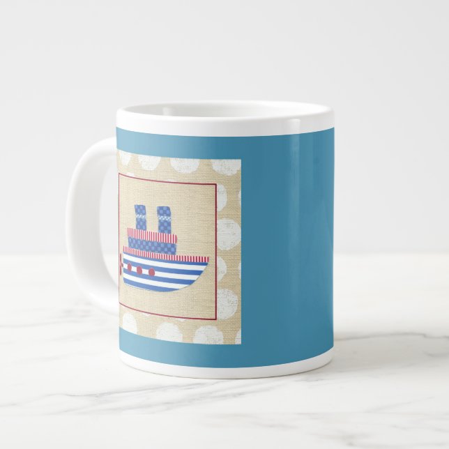 Steamship with Propeller and Blue Smokestacks Large Coffee Mug (Front Left)