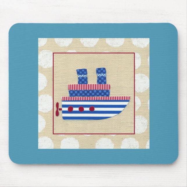 Steamship with Propeller and Blue Smokestacks Mouse Mat (Front)
