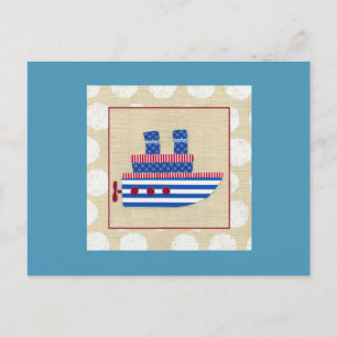 Steamship with Propeller and Blue Smokestacks Postcard