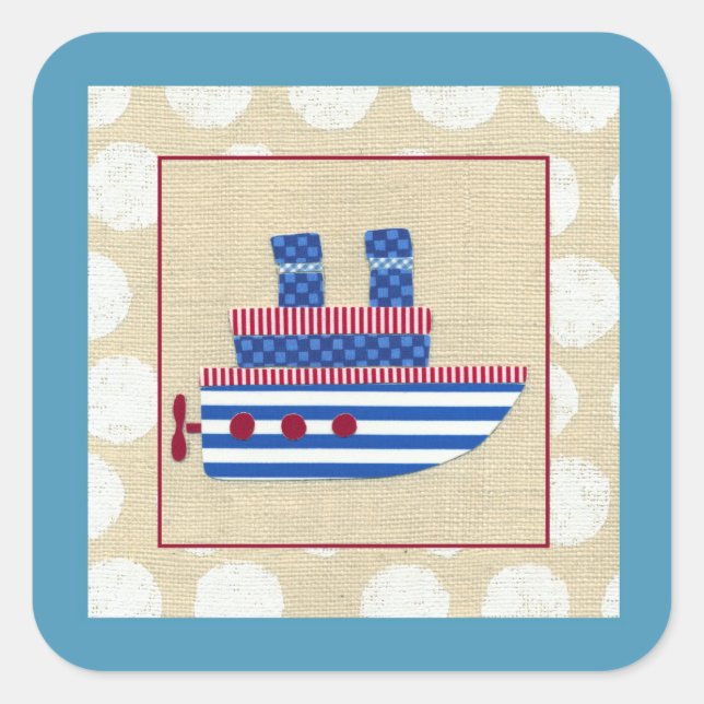 Steamship with Propeller and Blue Smokestacks Square Sticker (Front)