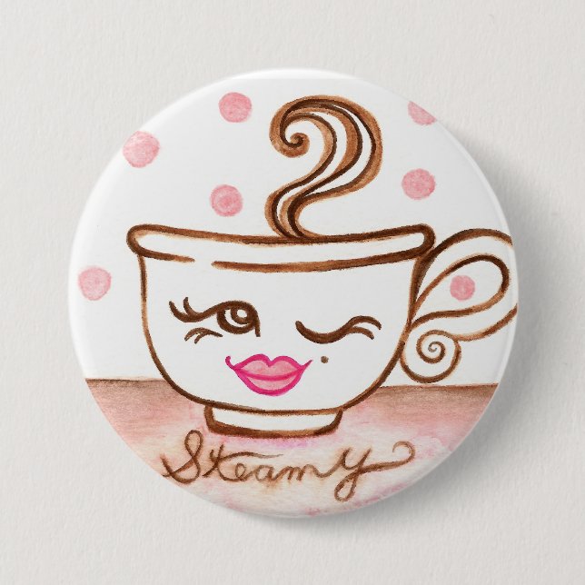 Steamy Coffee Cup Button (Front)