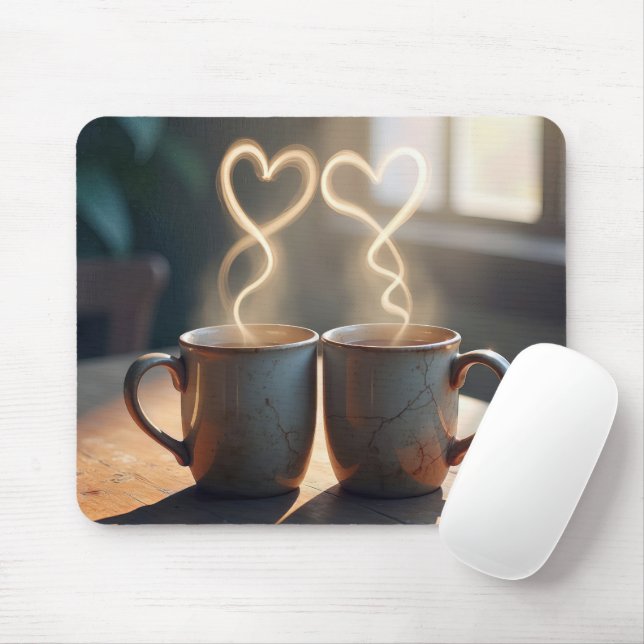 Steamy Coffee Hearts Mouse Mat (With Mouse)