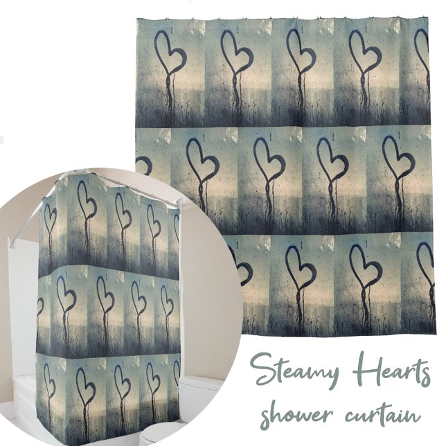 Steamy Hearts Photographic Blue and Beige Shower Curtain (Creator Uploaded)