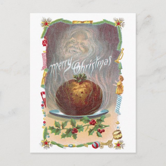 Steamy Plum Pudding Vintage Christmas Holiday Postcard (Front)