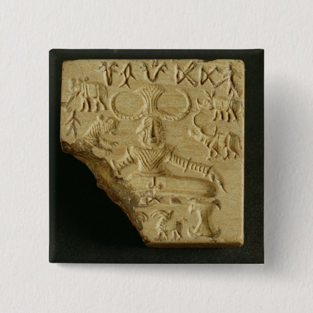 Steatite Pasupati seal, Mohenjodaro, 2300-1750 BC 15 Cm Square Badge (Front)