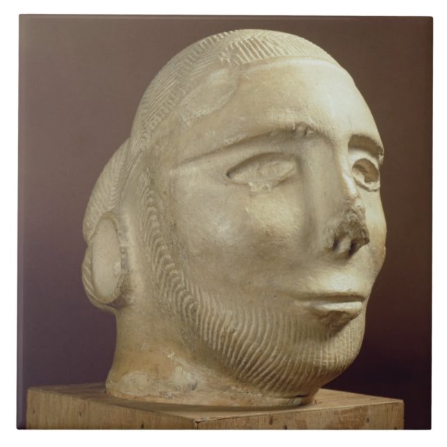Steatite portrait head, Mohenjodaro, 2300-1750 BC Tile (Front)