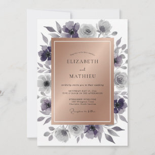 Steel Amethyst Leafy Wedding Invitation