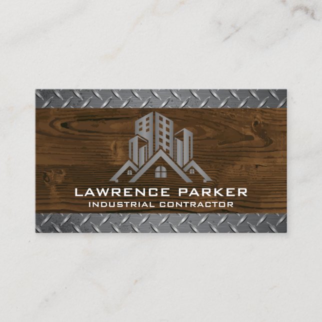 Steel and Wood | Construction | Real Estate Logo Business Card (Front)