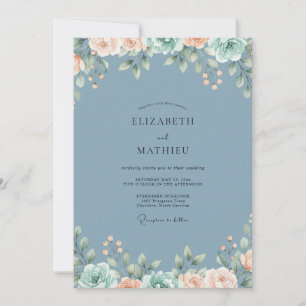 Steel Apricot Foliage Eucalyptus Wedding Invitation