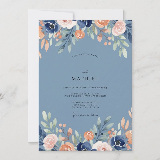 Steel Apricot Leaf Wedding Invitation (Front)