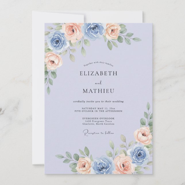 Steel Apricot Peony Wedding Invitation (Front)