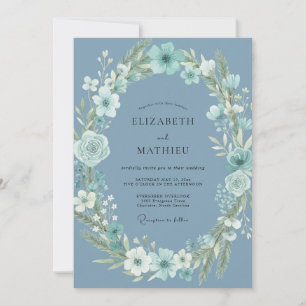 Steel Aqua Anemone Wedding Invitation