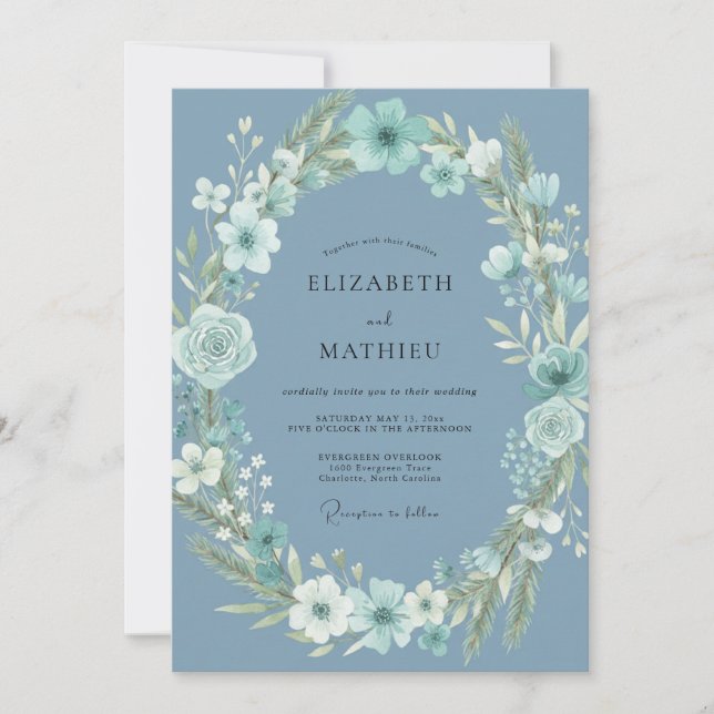 Steel Aqua Anemone Wedding Invitation (Front)