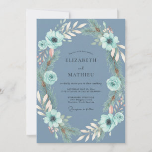 Steel Aqua Foliage Eucalyptus Wedding Invitation
