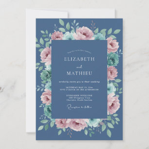 Steel Aqua Petal Wedding Invitation