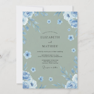 Steel Azure Blossom Wedding Invitation
