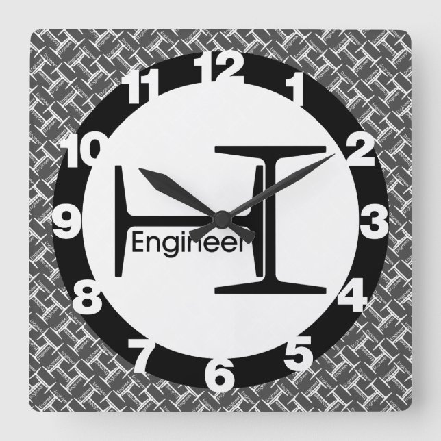 Steel Beam Engineer Pattern Square Wall Clock (Front)