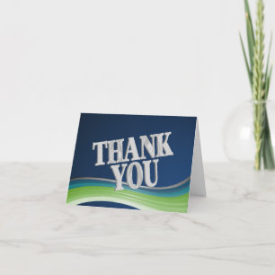 Steel Blue and Green Wave Thank You Card