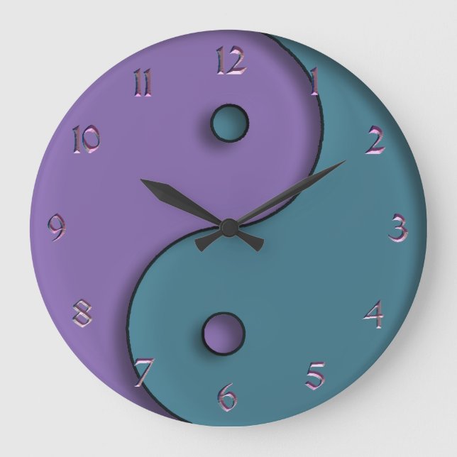 Steel Blue and Lavender Yin-Yang Symbol Clock (Front)