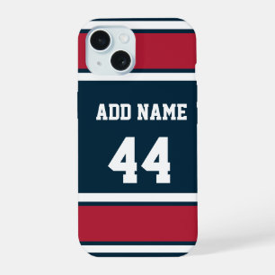 Steel Blue and Red Sports Stripe iPhone 15 Case