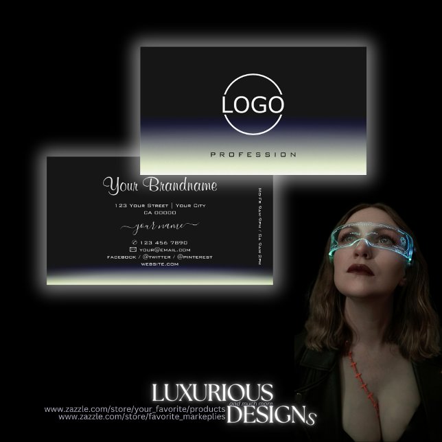 Steel Blue Black White Gradient with Logo Stylish Business Card (Creator Uploaded)